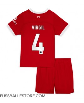 Günstige Liverpool Virgil van Dijk #4 Heimtrikotsatz Kinder 2023-24 Kurzarm (+ Kurze Hosen)